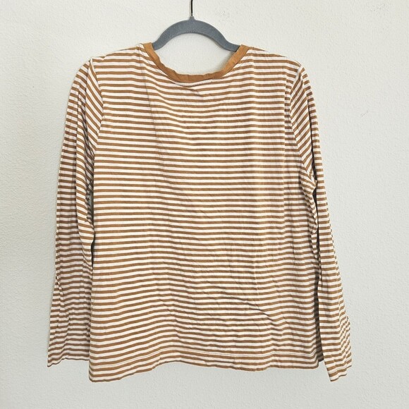 Ann Taylor LOFT Striped Top Womens Size XL Long Sleeve Tee Cotton Mustard Yellow - Picture 2 of 6